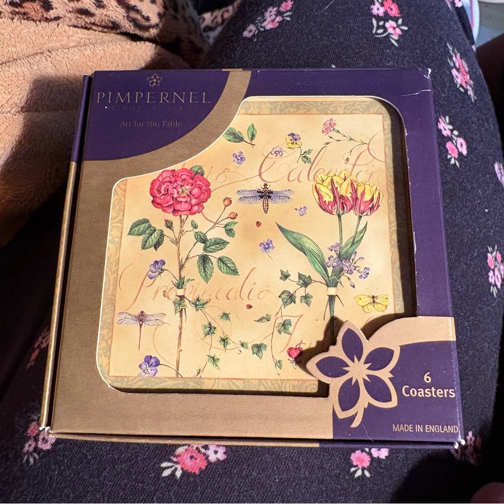 Pimpernel Botanical Coasters with Purple and‎ Yellow Accents